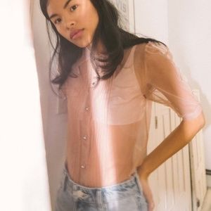 Fleur du Mal Sheer Georgette Blush Bodysuit Top New With Tags